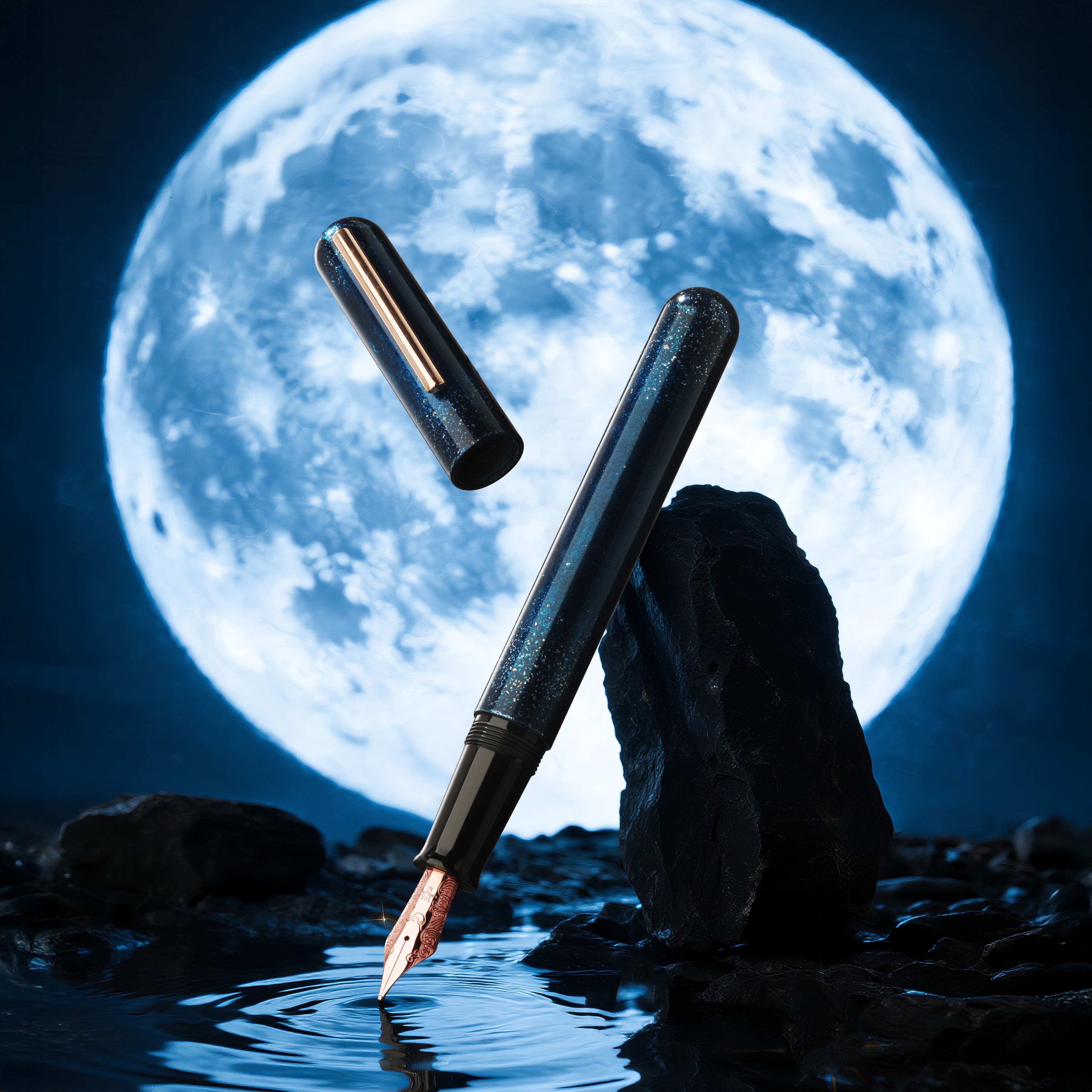 【未使用】motto_kuma URUSHI/INDIGO GNU×HUKU IKKAKU by Nahvalur 蓝月 Blue Moon Urushi Pen | Nahvalur