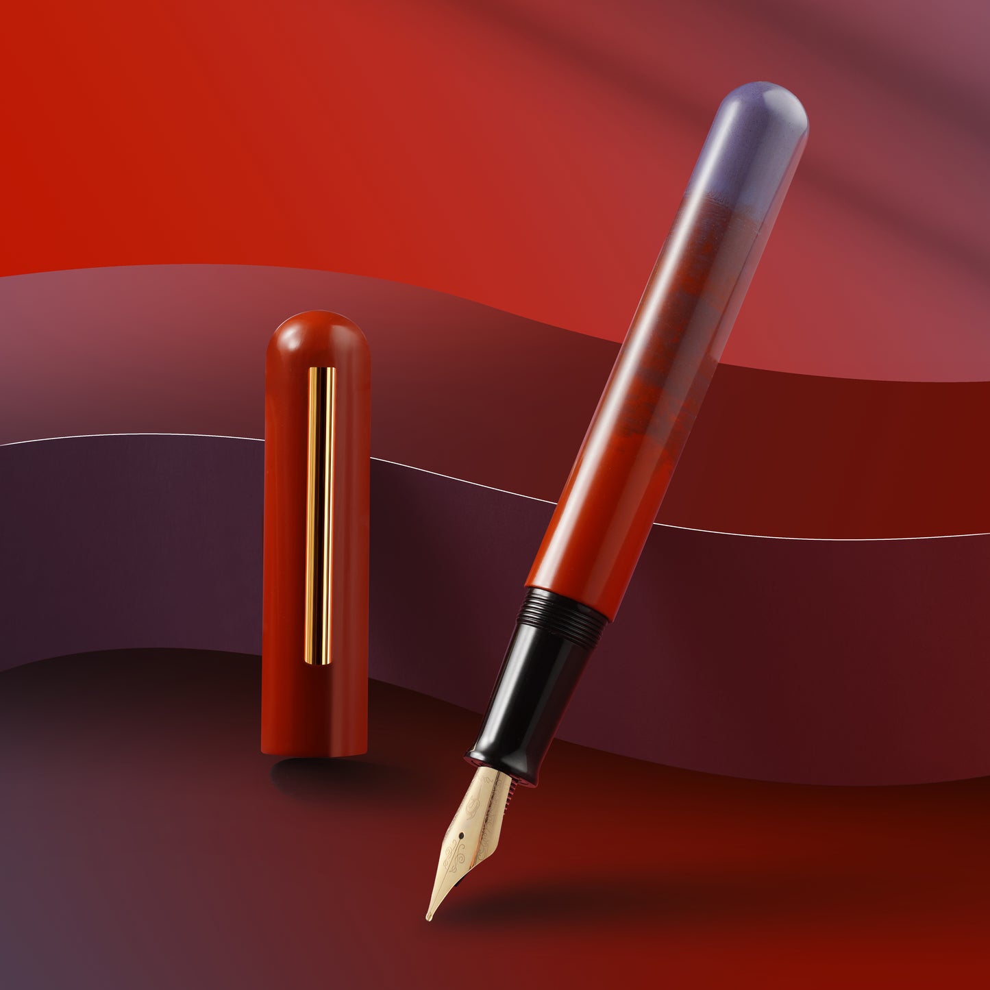 IKKAKU-by-Nahvalur-Yan-Zhi-Yan-Zhi-Vermilion-Gradient-Urushi-Fountain-Pen-Cap-Off