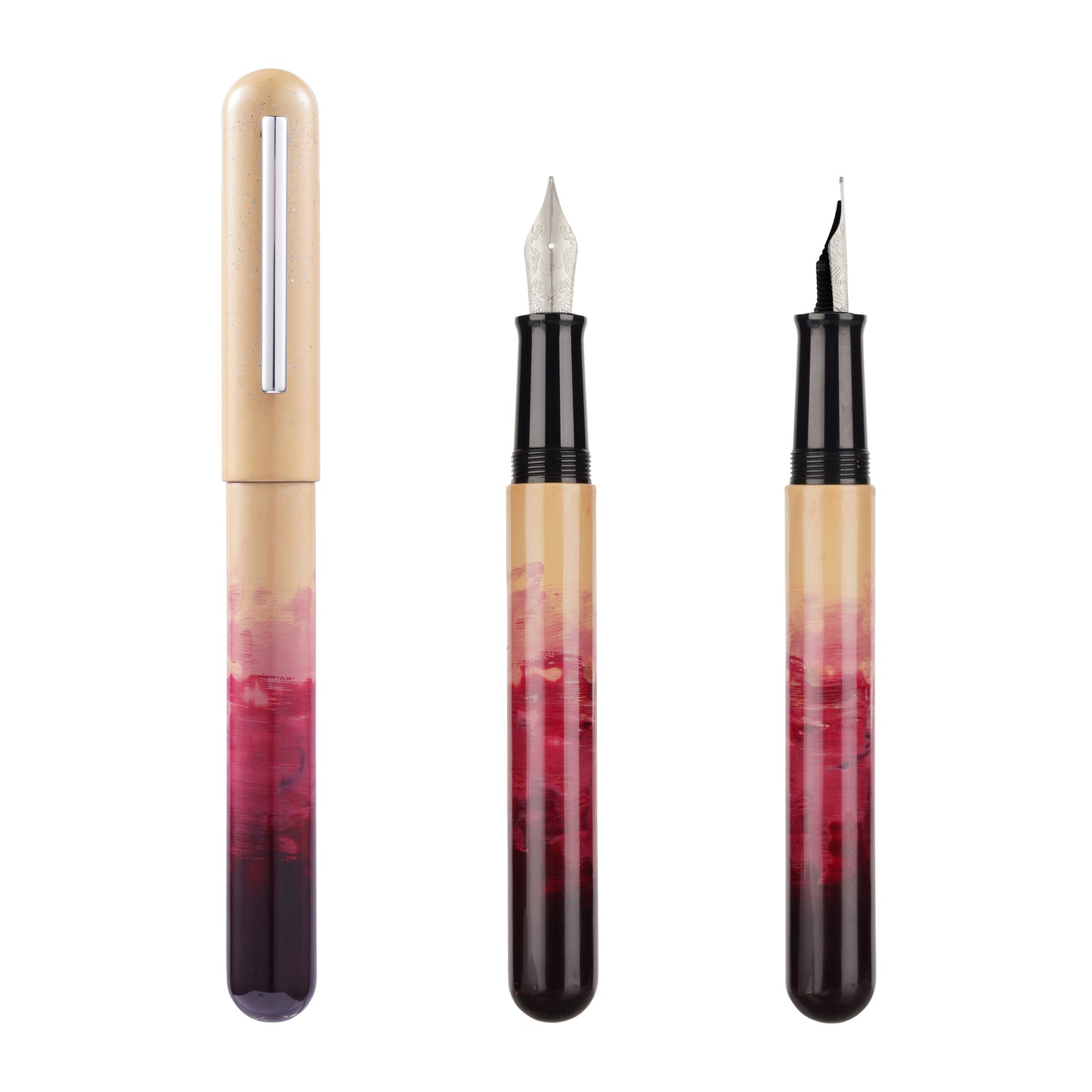 IKKAKU-by-Nahvalur-Zhu-Dan-Zhu-Dan-Cinnabar-Red-Gradient-Urushi-Fountain-Pen-White-Background