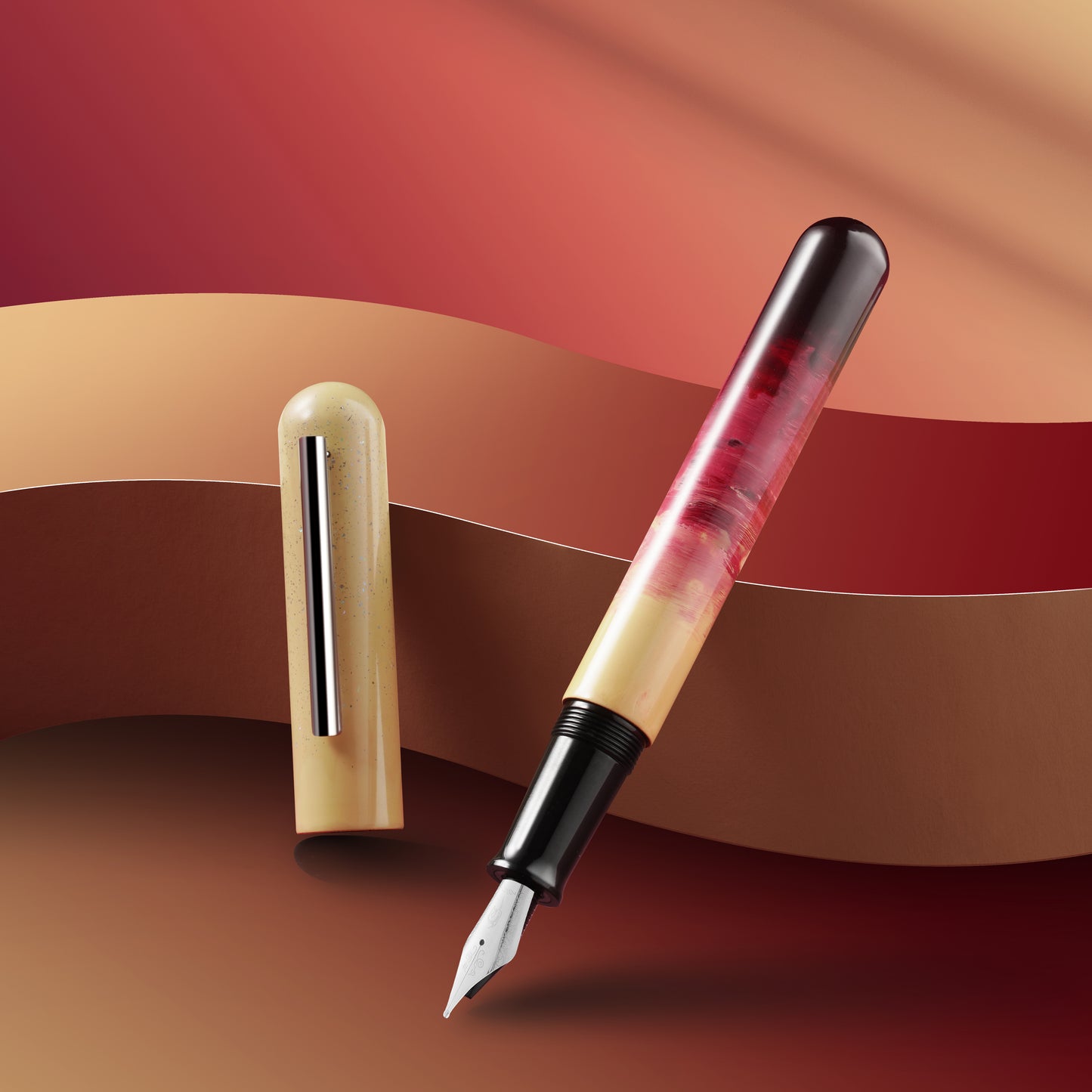 IKKAKU-by-Nahvalur-Zhu-Dan-Zhu-Dan-Cinnabar-Red-Gradient-Urushi-Fountain-Pen-Cap-Off