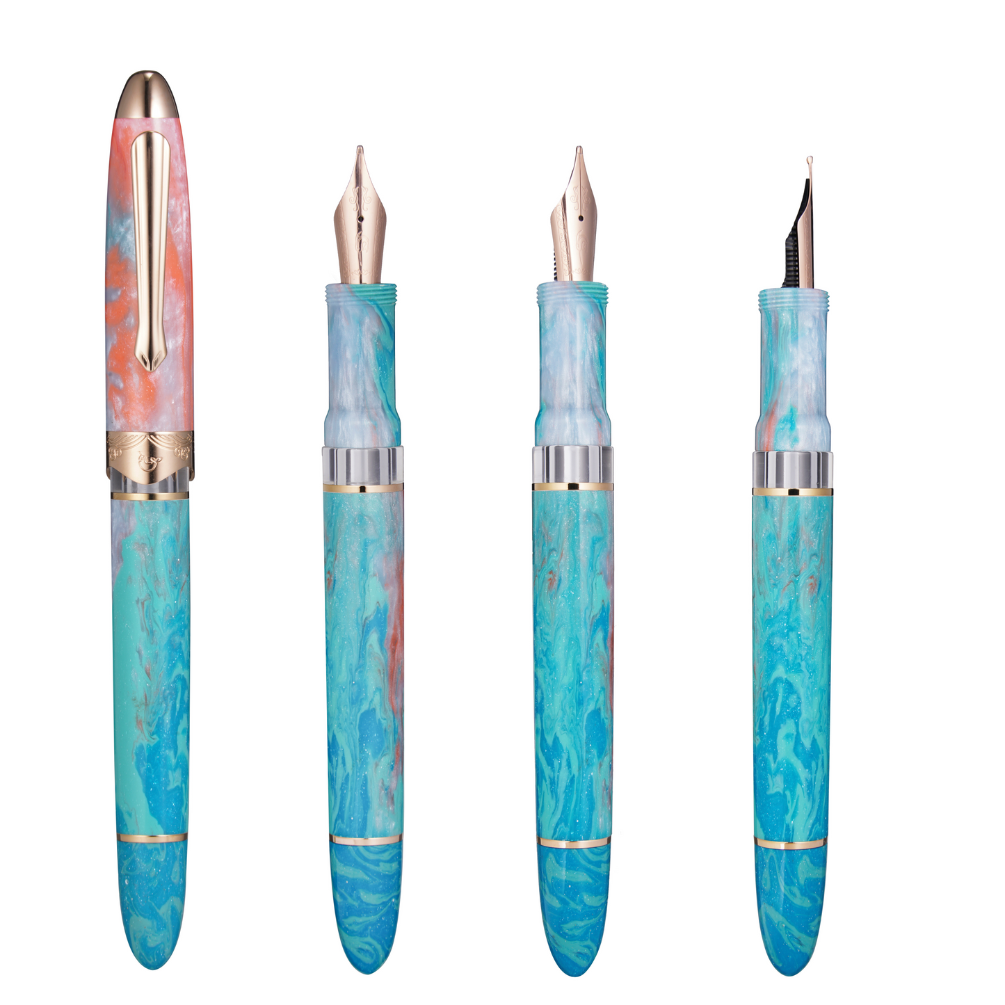 Nahvalur-Horizon-Dawn-Fountain-Pen-Four-Views-White-Background