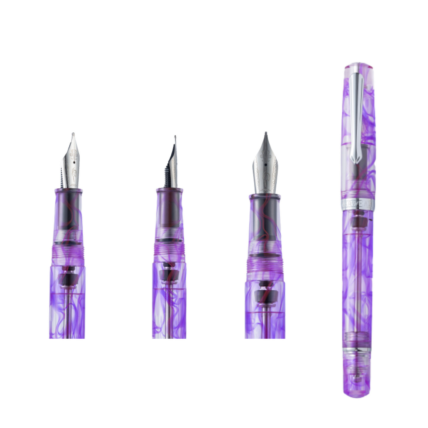 Nahvalur-Original-Plus-Melacara-Purple-Fountain-Pen-three-nibs-views-and-pen
