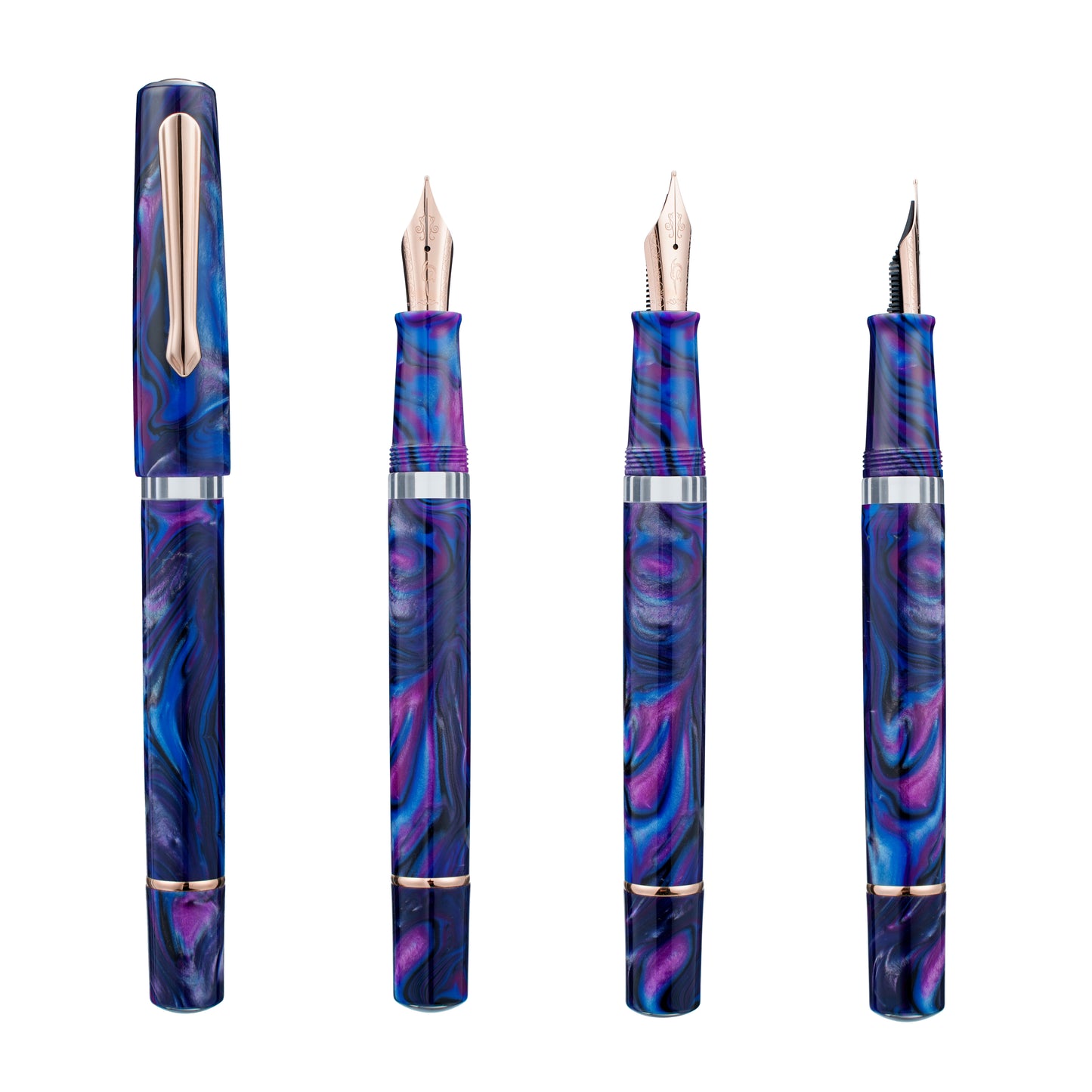Nahvalur-Schuylkill-Cichlid-Purple-Fountain-Pen-Four-Views-White-Background
