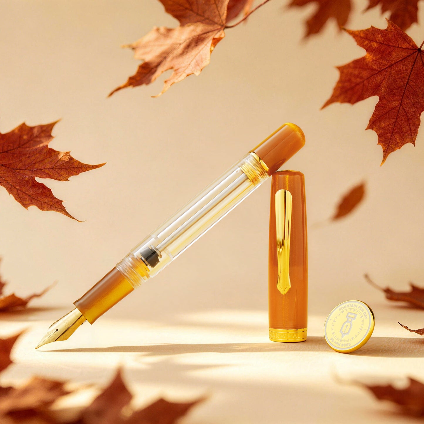 
                  
                    Nahvalur Original Plus fountain pen with amber-orange accents.
                  
                