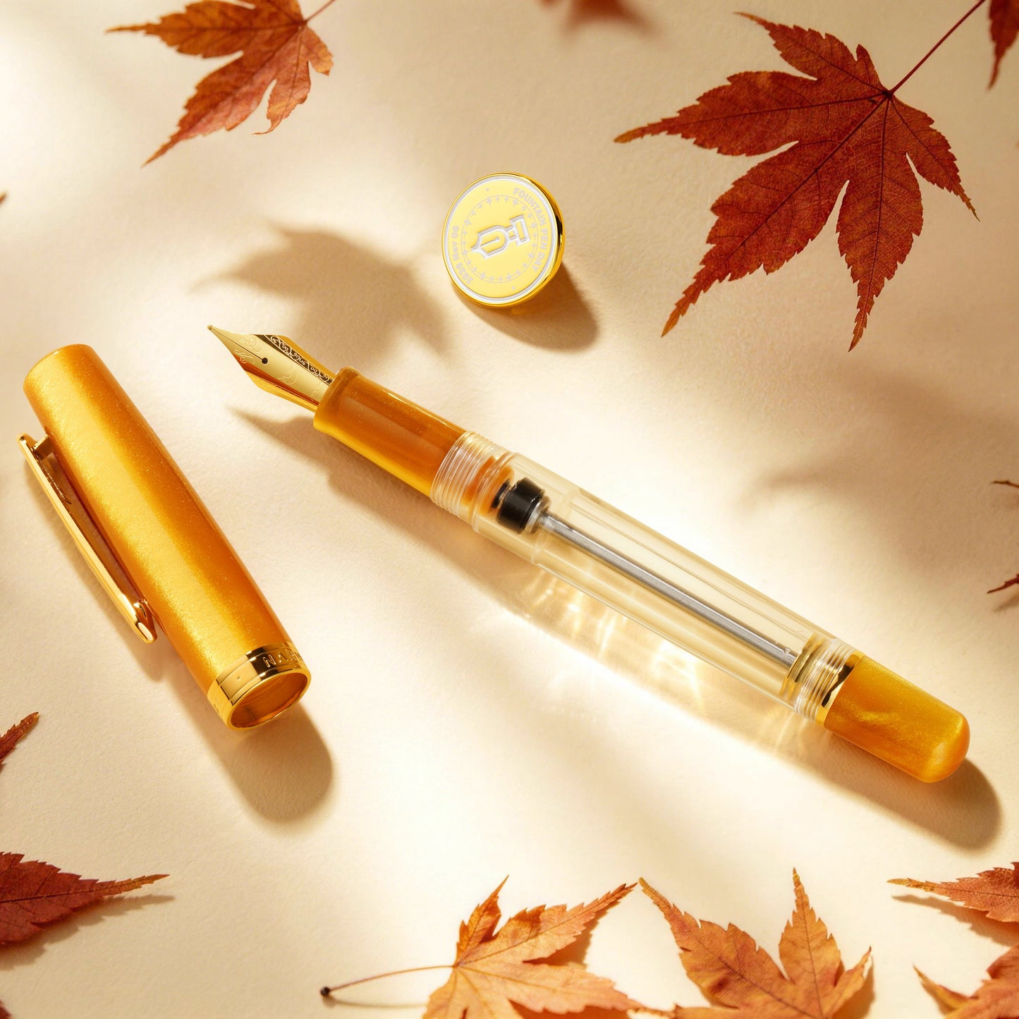 
                  
                    Nahvalur Original Plus fountain pen with amber-orange accents.
                  
                
