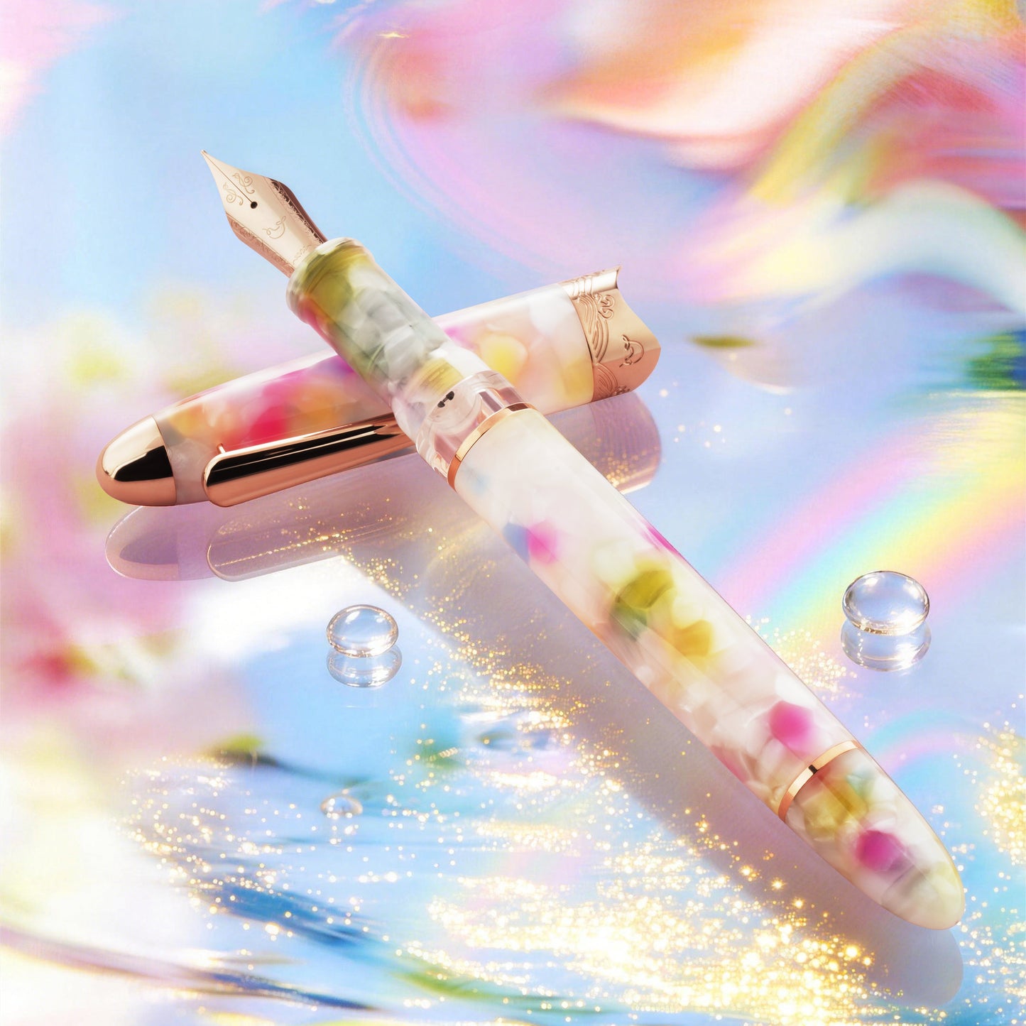 
                  
                    Fountain pen with a colorful, abstract background
                  
                