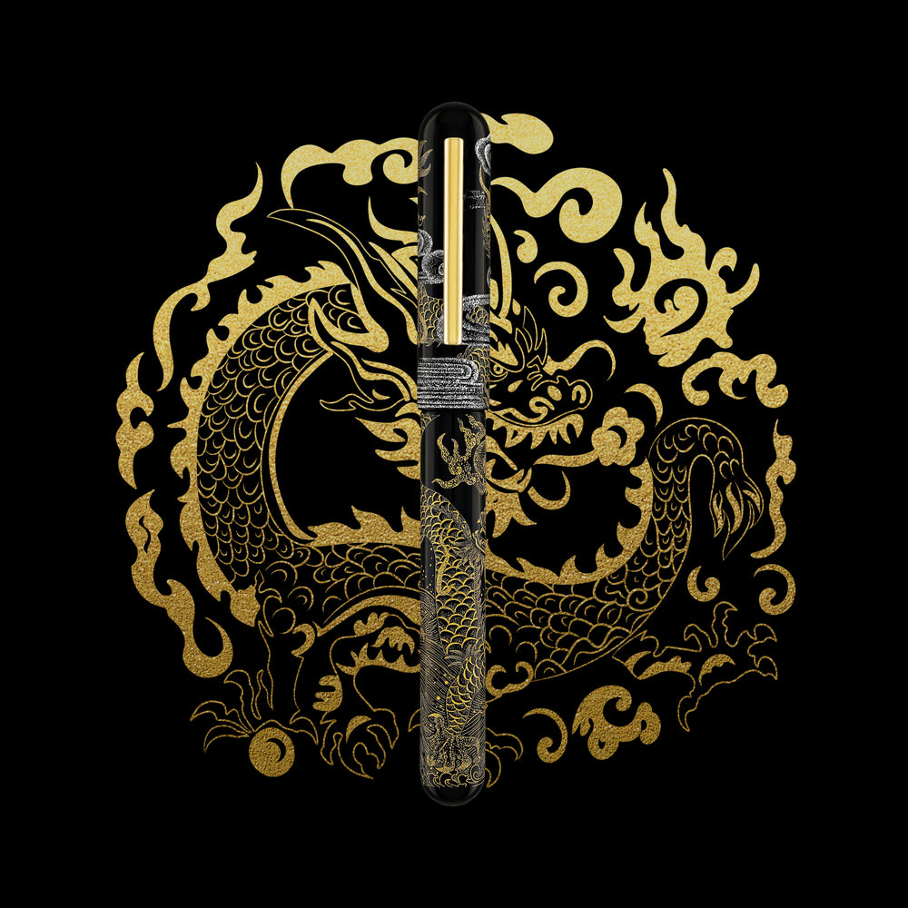 IKKAKU by Nahvalur 盘龙 Pan-Long (Coiling Dragon) Urushi Chinkin Fountain Pen
