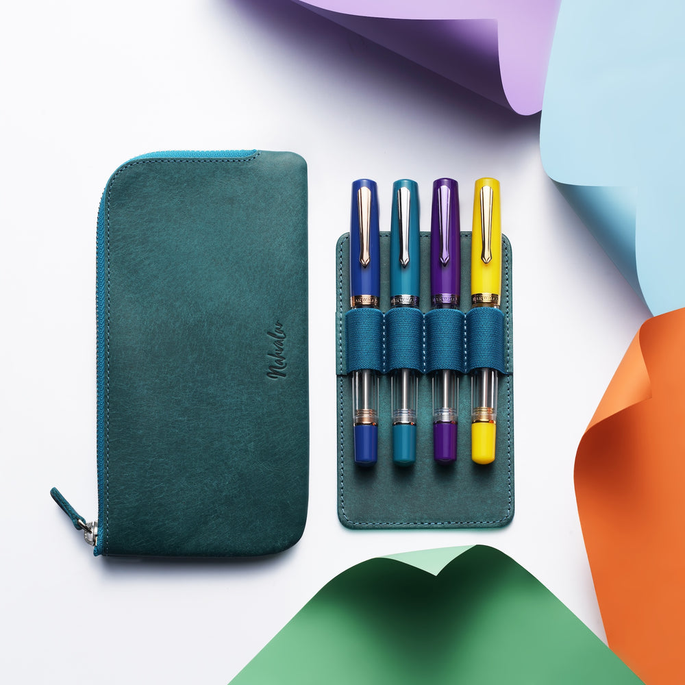 Nahvalur x Galen Leather 4 Pen Slot Zippered Leather Pen Pouch